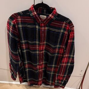 L.L. Bean Men's Red and Black Plaid Button Down Shirt Classic